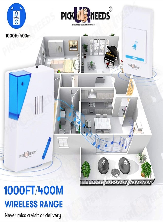 Pick Ur Needs Square Shape Wireless Cordless Door Bell for Home Shop Office Wireless Door Chimes - Image 2